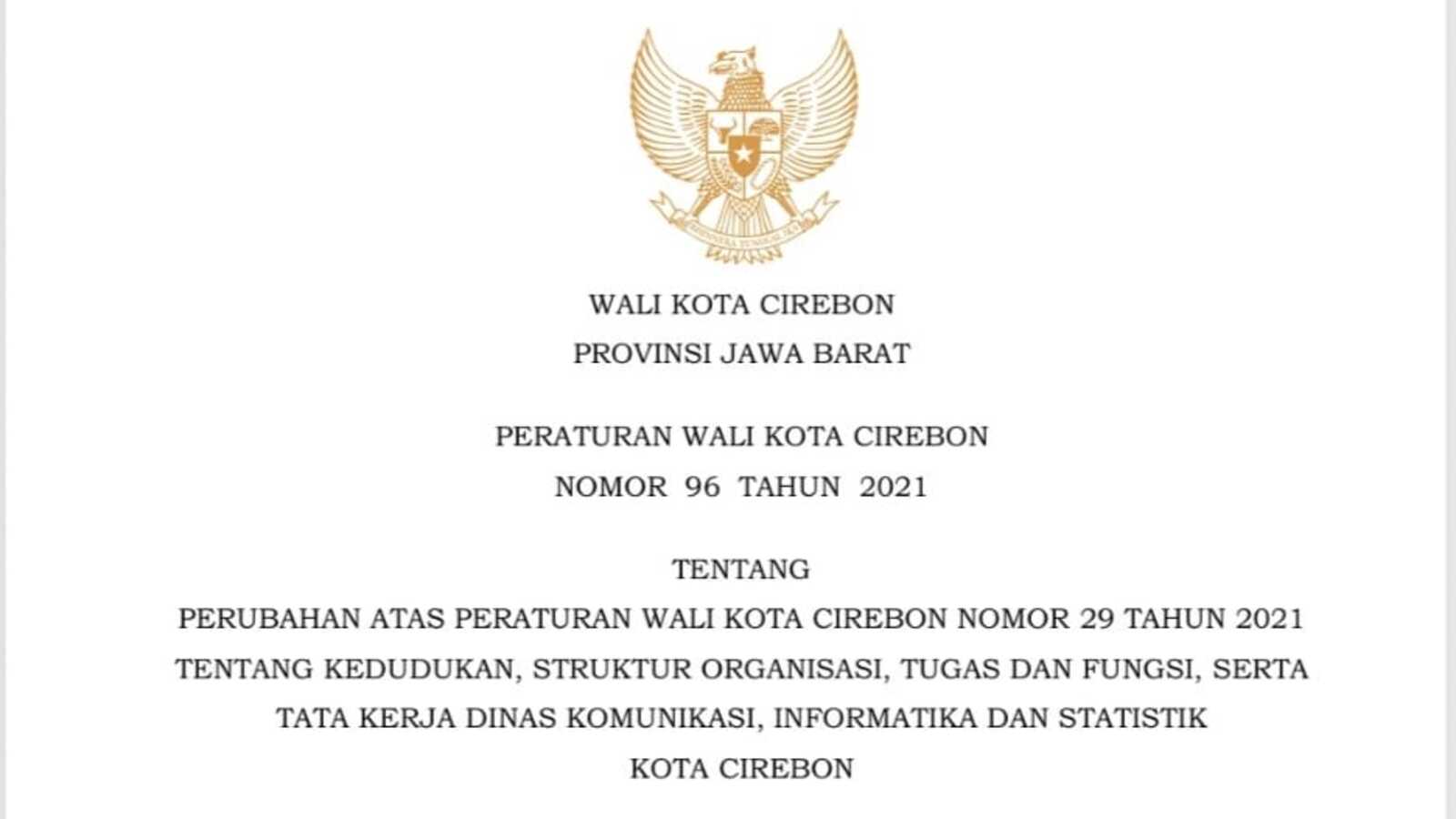 PRODUK HUKUM DINAS KOMUNIKASI, INFORMATIKA DAN STATISTIK KOTA CIREBON